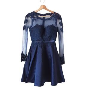 Dancing Queen USA Womens Formal Dress XS Mini Long Sleeve Blue Prom Events NWT